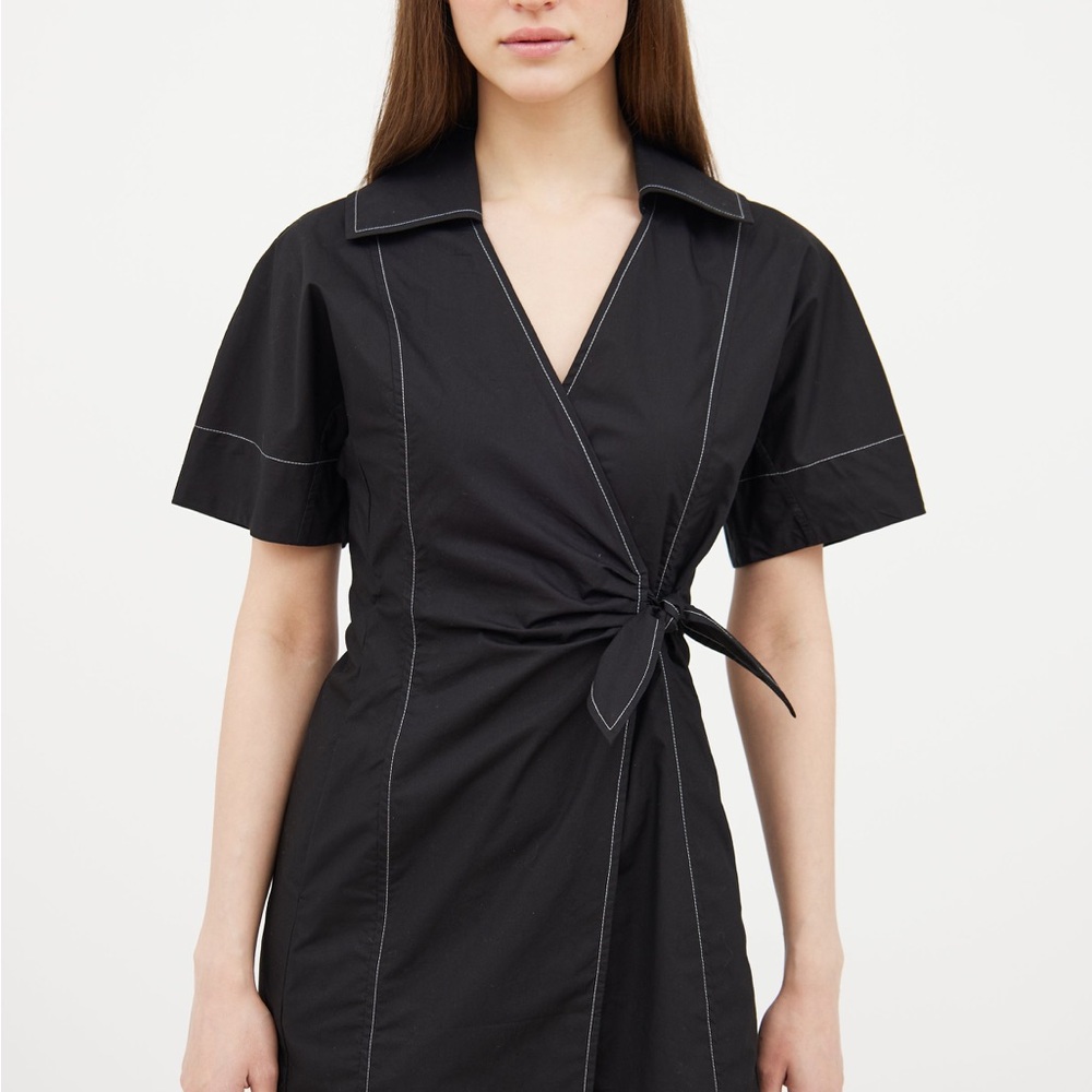 NWT Black Ganni Cotton Poplin Wrap Dresss